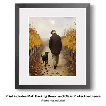 Vineyard Walk With Henry and Pete - Wine Wall Art Prints – 8″x10″ Artwork for 11″x14″ Frame