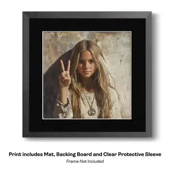 Hippie Girl Meditating Art Print –  8″x8″ Artwork for 12″x12″ Frame