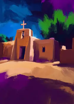 Evening Chapel Service Abstract Impressionism - Southwestern Art Prints 8"x10" Artwork for 11"x14" Frame