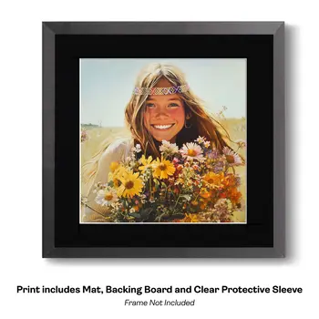 Hippie Girl Meditating Art Print –  8″x8″ Artwork for 12″x12″ Frame