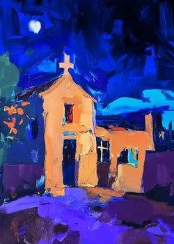 Christmas Eve at the Chapel Abstract Impressionism - Southwestern Art Prints 8"x10" Artwork for 11"x14" Frame