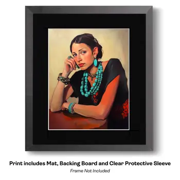Suntanned Woman Wearing Turquoise - Southwestern Art Prints 8"x10" Artwork for 11"x14" Frame