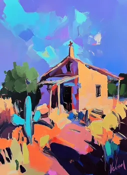 Remote Chapel Abstract Impressionism - Southwestern Art Prints 8"x10" Artwork for 11"x14" Frame