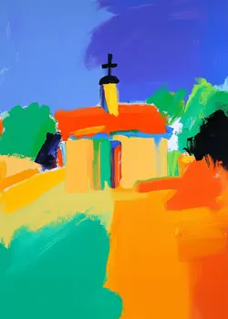 Red Roof Chapel Abstract Impressionism - Southwestern Art Prints 8"x10" Artwork for 11"x14" Frame