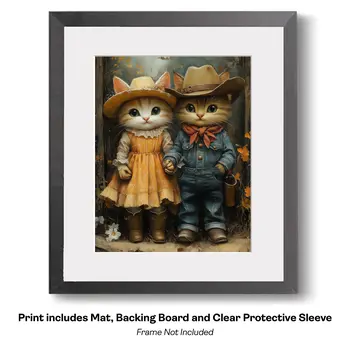 Kitten Couple at the County Fair  - Anthropomorphic Cat Wall Art Prints – 8″x10″ Artwork for 11″x14″ Frame