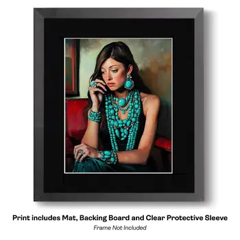 Suntanned Woman Wearing Turquoise - Southwestern Art Prints 8"x10" Artwork for 11"x14" Frame