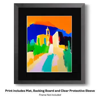 Chapel on the Plaza Abstract Impressionism - Southwestern Art Prints 8"x10" Artwork for 11"x14" Frame