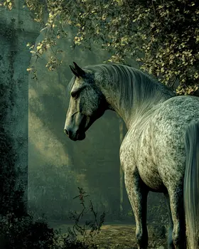 Horse Outside Castle Wall - Equine Art Prints – 8″x10″ Artwork for 11″x14″ Frame