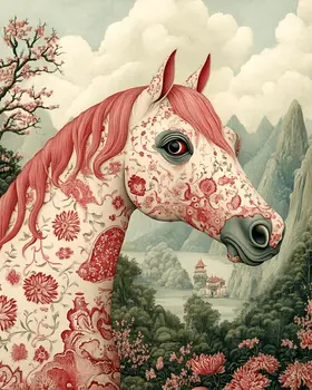 Pink Japandi Horse - Equine Art Prints – 8″x10″ Artwork for 11″x14″ Frame