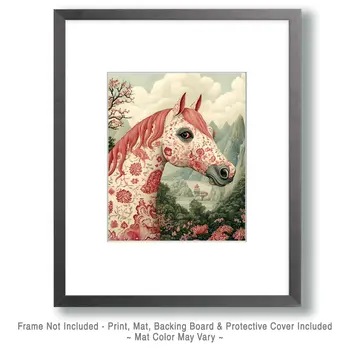 Pink Japandi Horse - Equine Art Prints – 8″x10″ Artwork for 11″x14″ Frame
