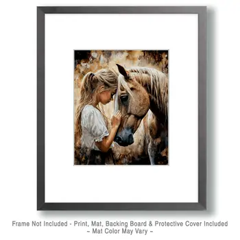 A Bond Between Girl and Her Horse - Equine Art Prints – 8″x10″ Artwork for 11″x14″ Frame