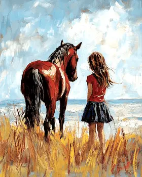 A Girl and Her Horse Summer Stroll - Equine Art Prints – 8″x10″ Artwork for 11″x14″ Frame