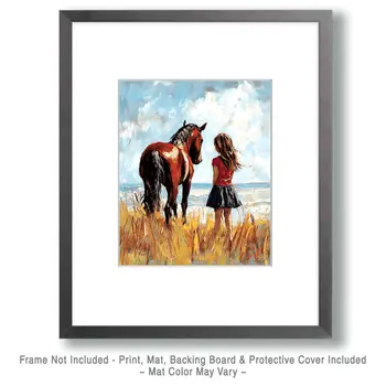 A Girl and Her Horse Summer Stroll - Equine Art Prints – 8″x10″ Artwork for 11″x14″ Frame