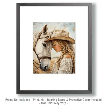 A Girl and Her Horse Kinship - Equine Art Prints – 8″x10″ Artwork for 11″x14″ Frame