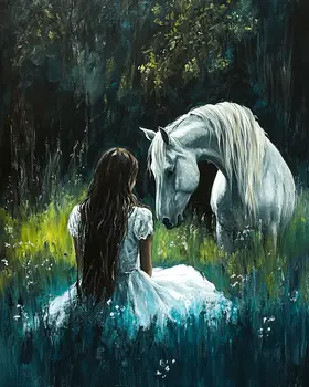 Evening Girl and Her Horse - Equine Art Prints – 8″x10″ Artwork for 11″x14″ Frame
