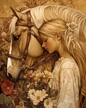 Serene Moment Between a Girl and Her Horse - Equine Art Prints – 8″x10″ Artwork for 11″x14″ Frame