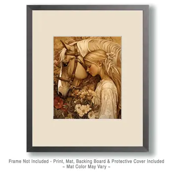 Serene Moment Between a Girl and Her Horse - Equine Art Prints – 8″x10″ Artwork for 11″x14″ Frame