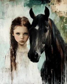 Two Stars - A Girl and Her Horse - Equine Art Prints – 8″x10″ Artwork for 11″x14″ Frame