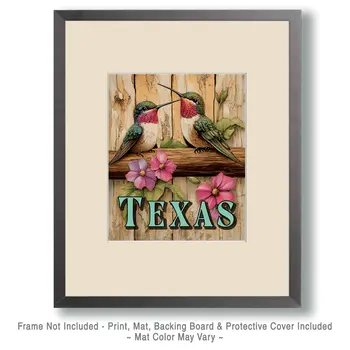 Two Hummingbirds - Texas Art Prints – 8″x10″ Artwork for 11″x14″ Frame