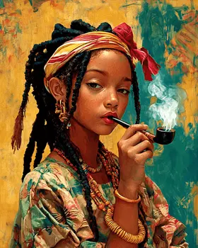 Rastafari Lady Smoking - Marijuana Wall Art Prints – 8″x10″ Artwork for 11″x14″ Frame