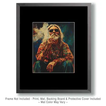 Hippie Smoking - Marijuana Wall Art Prints – 8″x10″ Artwork for 11″x14″ Frame