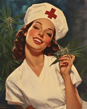 Nurse Smoking - Marijuana Wall Art Prints – 8″x10″ Artwork for 11″x14″ Frame