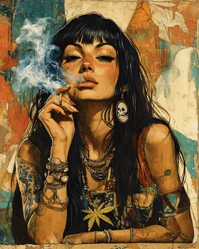Hip Chick Smoking - Marijuana Wall Art Prints – 8″x10″ Artwork for 11″x14″ Frame