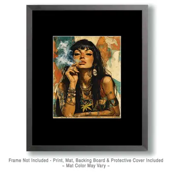 Hip Chick Smoking - Marijuana Wall Art Prints – 8″x10″ Artwork for 11″x14″ Frame