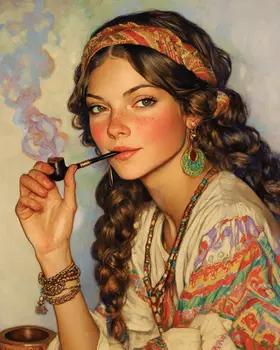Hippie Lady Smoking - Marijuana Wall Art Prints – 8″x10″ Artwork for 11″x14″ Frame