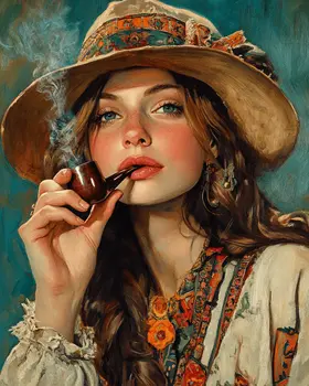 Vagabon Lady Smoking - Marijuana Wall Art Prints – 8″x10″ Artwork for 11″x14″ Frame