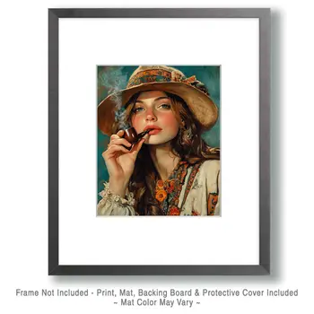 Vagabon Lady Smoking - Marijuana Wall Art Prints – 8″x10″ Artwork for 11″x14″ Frame