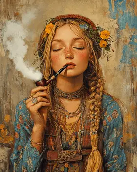 Young Hippie Smoking - Marijuana Wall Art Prints – 8″x10″ Artwork for 11″x14″ Frame