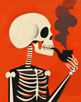 Mid-Century Modern Skeleton Smoking - Marijuana Wall Art Prints – 8″x10″ Artwork for 11″x14″ Frame
