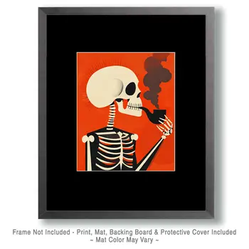 Mid-Century Modern Skeleton Smoking - Marijuana Wall Art Prints – 8″x10″ Artwork for 11″x14″ Frame