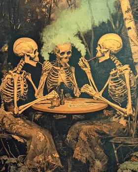 Skeletons Smoking During Card Game - Marijuana Wall Art Prints – 8″x10″ Artwork for 11″x14″ Frame