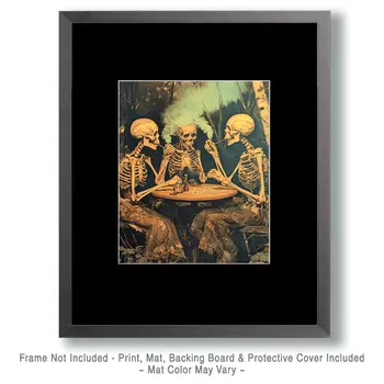 Skeletons Smoking During Card Game - Marijuana Wall Art Prints – 8″x10″ Artwork for 11″x14″ Frame