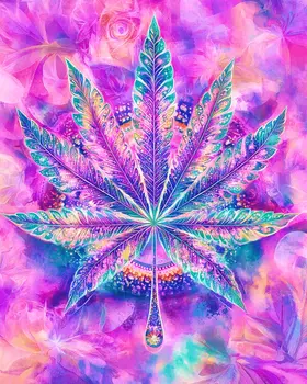 Psychedelic Leaf - Marijuana Wall Art Prints – 8″x10″ Artwork for 11″x14″ Frame