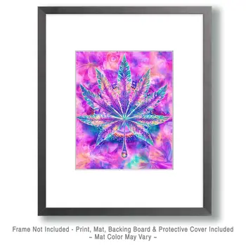 Psychedelic Leaf - Marijuana Wall Art Prints – 8″x10″ Artwork for 11″x14″ Frame