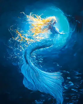 Midnight Blue Siren - Mermaid Wall Art Prints – 8″x10″ Artwork for 11″x14″ Frame
