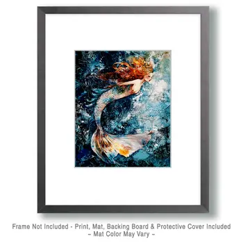 Siren Song - Mermaid Wall Art Prints – 8″x10″ Artwork for 11″x14″ Frame
