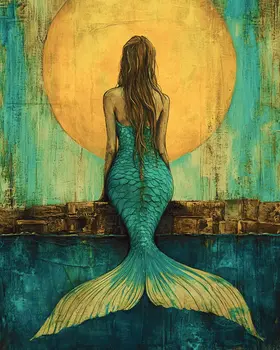Moonset Siren - Mermaid Wall Art Prints – 8″x10″ Artwork for 11″x14″ Frame