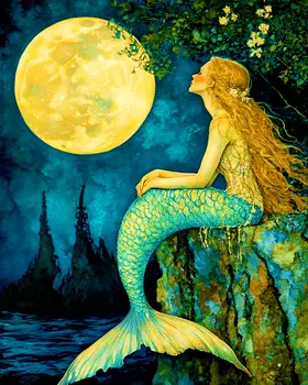 Contemplating Siren - Mermaid Wall Art Prints – 8″x10″ Artwork for 11″x14″ Frame