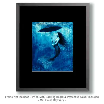 Siren with Sense of Humor - Mermaid Wall Art Prints – 8″x10″ Artwork for 11″x14″ Frame