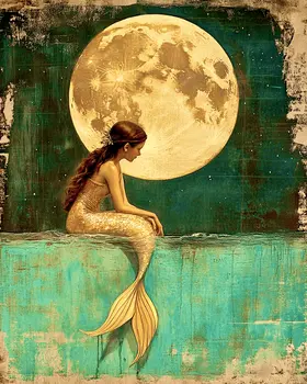 Waiting Siren - Mermaid Wall Art Prints – 8″x10″ Artwork for 11″x14″ Frame