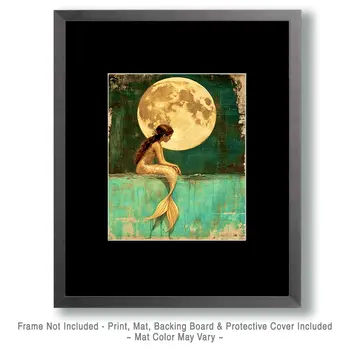 Waiting Siren - Mermaid Wall Art Prints – 8″x10″ Artwork for 11″x14″ Frame