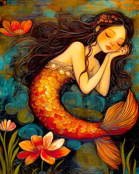 Sleeping Siren - Mermaid Wall Art Prints – 8″x10″ Artwork for 11″x14″ Frame