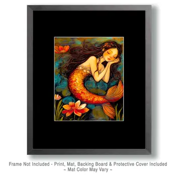 Sleeping Siren - Mermaid Wall Art Prints – 8″x10″ Artwork for 11″x14″ Frame