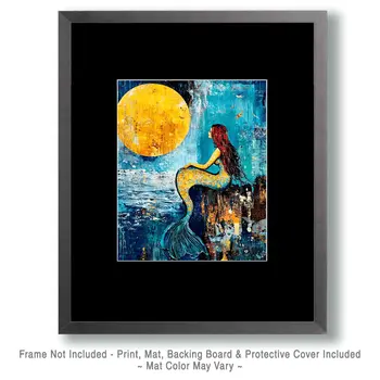 Siren Waits - Mermaid Wall Art Prints – 8″x10″ Artwork for 11″x14″ Frame