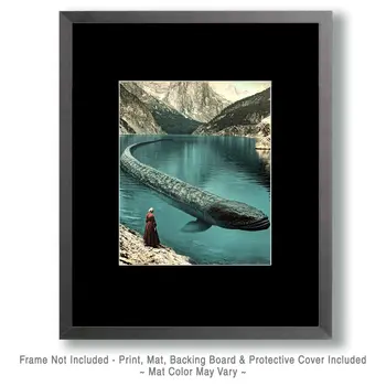 Nessie Passes By Scottish Lady - Cryptids  8"x10" Artwork for 11"x14" Frame