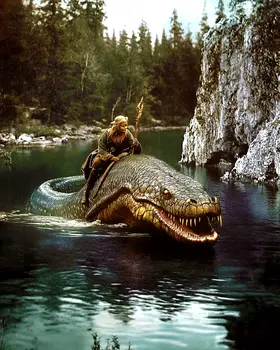 Scottish Queen Riding Nessie the Loch Ness Monster - Cryptids  8"x10" Artwork for 11"x14" Frame